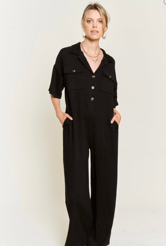 Classy Collar Shirt Wide Leg Jumpsuit