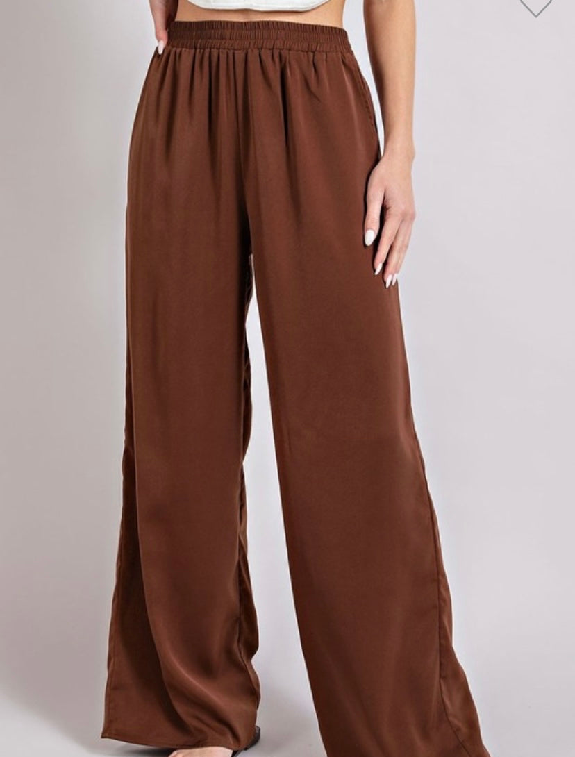 Mocha Wide Leg Pants w/Pockets