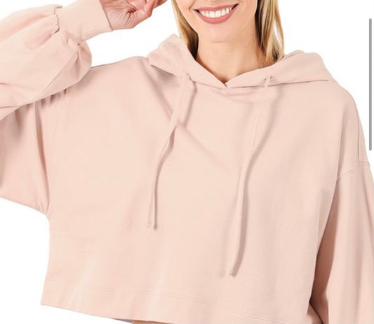 Dusty Blush dropped shoulder cropped hoodie